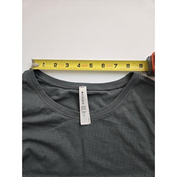 Athleta Sage Green Round Neck Perforated Stretch Long Sleeve Active Top Medium - Picture 7 of 11
